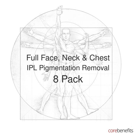 8 pack of Full Face, Neck & Chest IPL Pigmentation Removal treatments at Core Benefits Toowoomba