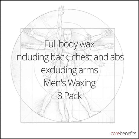 Men's full body waxing treatment excluding arms at Core Benefits Toowoomba.