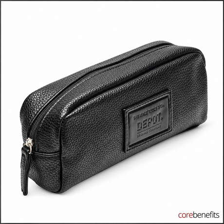 DEPOT black faux-leather men's toiletry bag