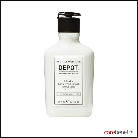 DEPOT No. 402 Pre & Post Shave Emollient Fluid 100ml retail packaging on white background