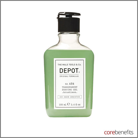 DEPOT No. 406 Transparent Shaving Gel 100ml retail packaging on white background
