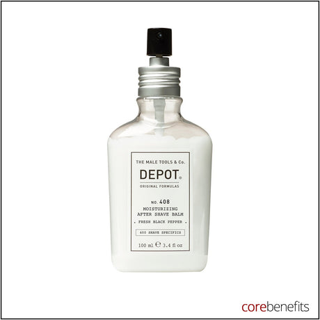DEPOT No. 408 Moisturising After Shave Balm Fresh Black Pepper 100ml retail packaging on white background