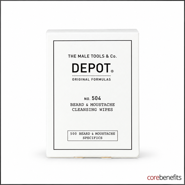 DEPOT No. 504 Beard and Moustache Cleansing Wipes 12-pack on white background