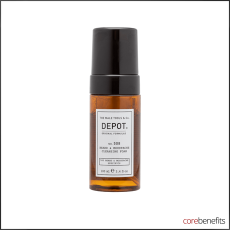 DEPOT No. 508 Beard and Moustache Cleansing Foam 100ml amber foaming bottle at Core Benefits Toowoomba