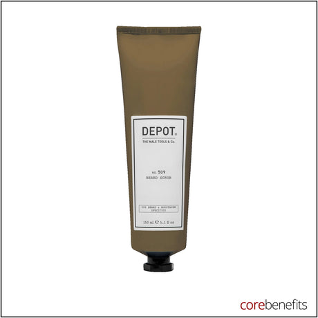 DEPOT No. 509 Beard Scrub 150ml brown retail tube on white background