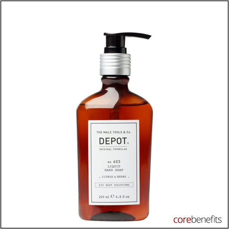 DEPOT No. 603 Citrus & Herbs Liquid Hand Soap 200ml amber pump bottle on white