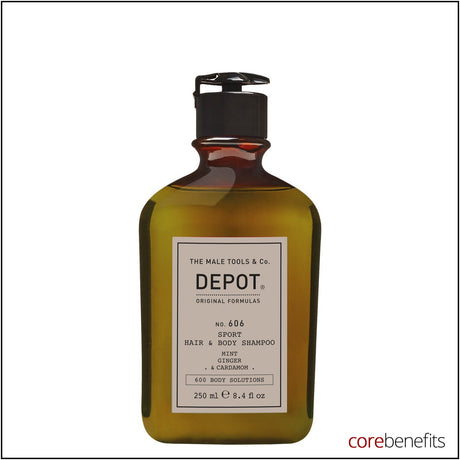 DEPOT No. 606 Sport Hair and Body Shampoo 250ml amber bottle on white