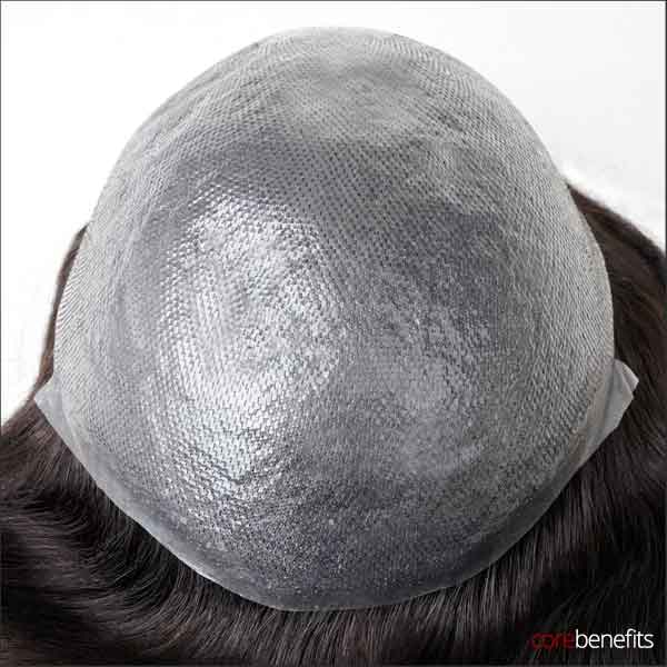 Front view of The Dominator Hair System, a men's toupee by Core Benefits Toowoomba, highlighting the seamless integration and natural appearance of the 0.06mm poly thin skin base, ideal for those seeking a men's hair piece in Toowoomba.