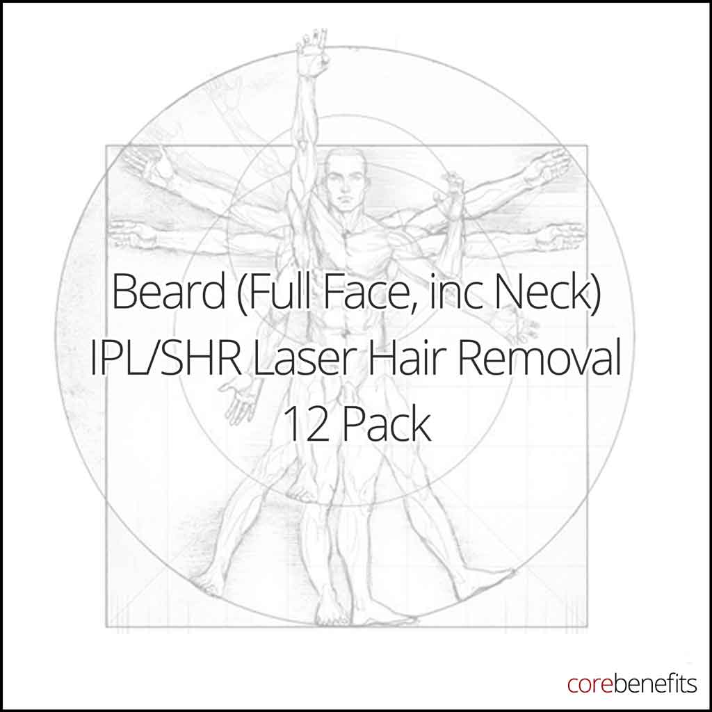 12 Pack | Beard (Full Face, inc Neck) IPL/SHR - Men's | Saving $363.00 - Core Benefits Toowoomba