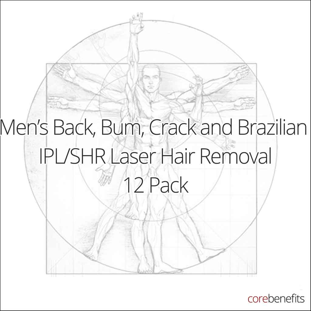 12 Pack | Men’s Back, Bum, Crack and Brazilian IPL/SHR | Saving $852.00 - Core Benefits Toowoomba
