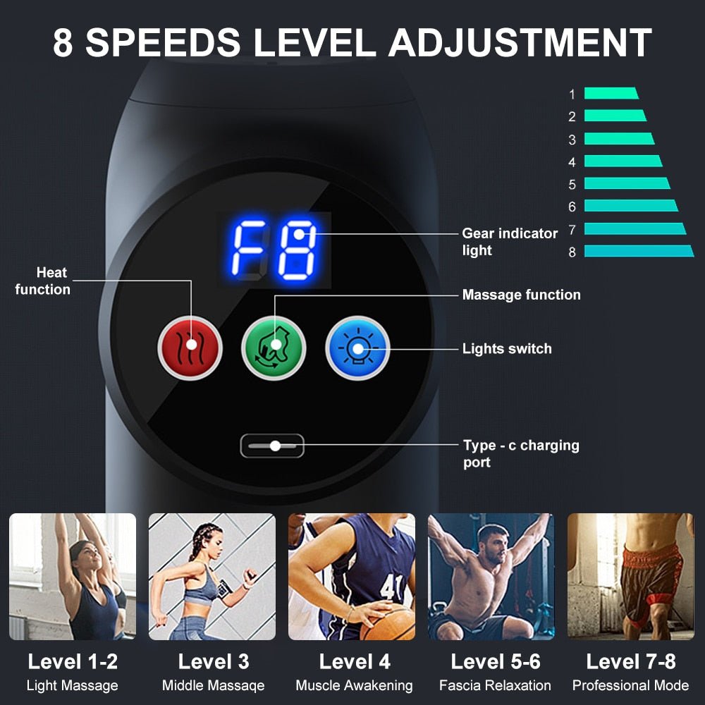 Hot Compress Fascia Gun Relaxation Percussion Gym Lcd Display Massage Gun Electric Massager Muscle Stimulator Gun Pain Fitness - Core Benefits ToowoombaMassage Gun